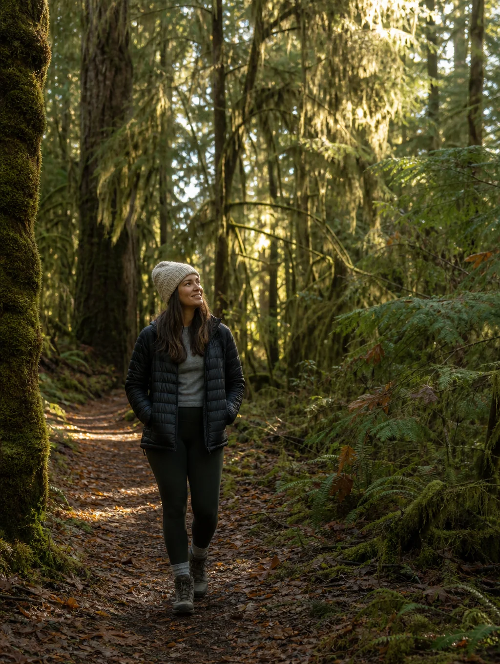 Adult enjoying a peaceful outdoor walk embodying sustainable health and balanced lifestyle