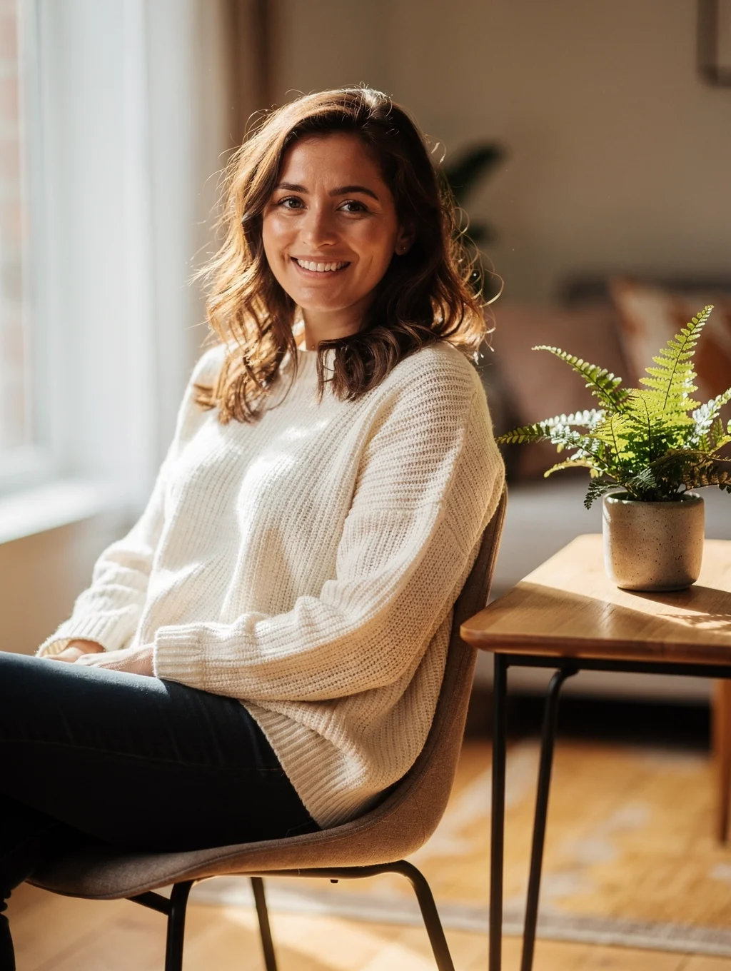 Woman in peaceful contemplation surrounded by warm natural light representing holistic life balance